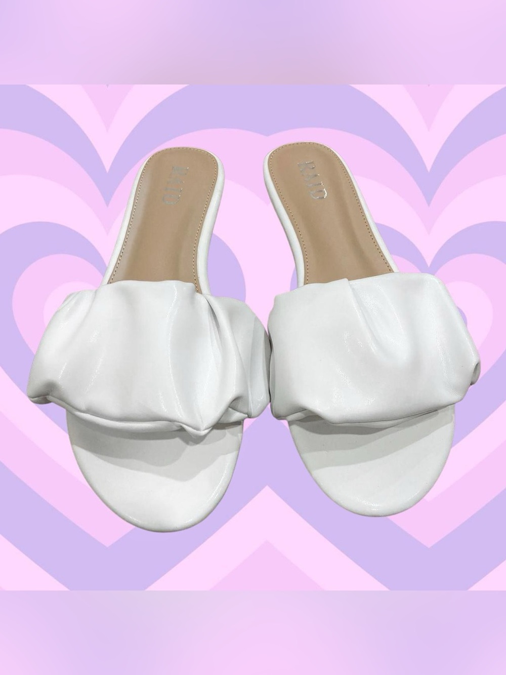 White Puffed Band Slide Mules
